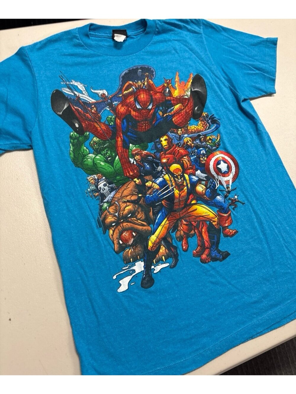 Marvel Comics Mad Engine Graphic T-Shirt Sz M Spider-Man Wolverine Hulk Avengers